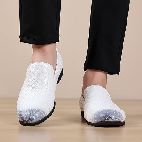 Santimon Men's Woven Moccasin Smoking Loafers Dress Casual Easy Slip-On Leather Formal Lightweight Driving Walking Shoes in Kuwait