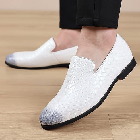 Santimon Men's Woven Moccasin Smoking Loafers Dress Casual Easy Slip-On Leather Formal Lightweight Driving Walking Shoes in Kuwait