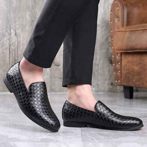 Santimon Men's Woven Moccasin Smoking Loafers Dress Casual Easy Slip-On Leather Formal Lightweight Driving Walking Shoes in Saudi Arabia