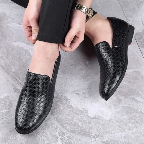 Santimon Men's Woven Moccasin Smoking Loafers Dress Casual Easy Slip-On Leather Formal Lightweight Driving Walking Shoes in Saudi Arabia