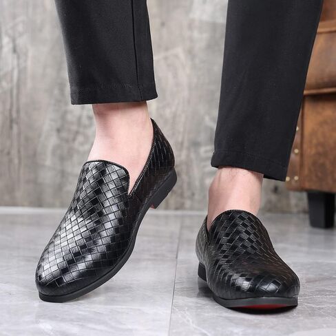 Santimon Men's Woven Moccasin Smoking Loafers Dress Casual Easy Slip-On Leather Formal Lightweight Driving Walking Shoes in Saudi Arabia