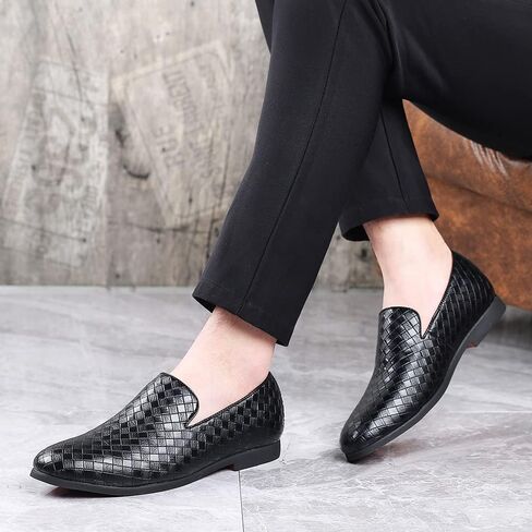 Santimon Men's Woven Moccasin Smoking Loafers Dress Casual Easy Slip-On Leather Formal Lightweight Driving Walking Shoes in Saudi Arabia