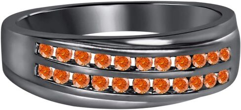Gold & Diamonds Jewellery 0.87Ctw Gemstone 14K Black Gold Over .925 Sterling Silver Two Rows Half Eternity Wedding Ring for Men's in Kuwait