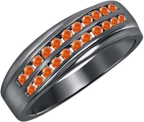 Gold & Diamonds Jewellery 0.87Ctw Gemstone 14K Black Gold Over .925 Sterling Silver Two Rows Half Eternity Wedding Ring for Men's in Kuwait