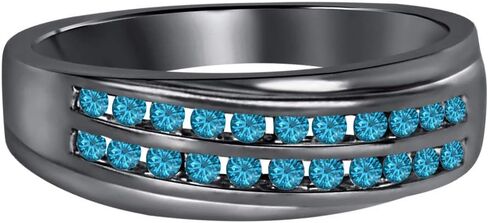 Gold & Diamonds Jewellery 0.87Ctw Gemstone 14K Black Gold Over .925 Sterling Silver Two Rows Half Eternity Wedding Ring for Men's in Kuwait
