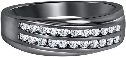Gold & Diamonds Jewellery 0.87Ctw Gemstone 14K Black Gold Over .925 Sterling Silver Two Rows Half Eternity Wedding Ring for Men's in Kuwait