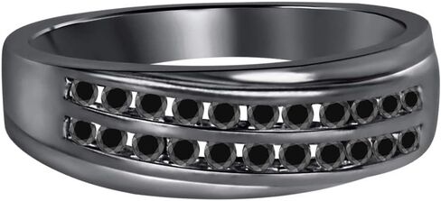 Gold & Diamonds Jewellery 0.87Ctw Gemstone 14K Black Gold Over .925 Sterling Silver Two Rows Half Eternity Wedding Ring for Men's in Kuwait