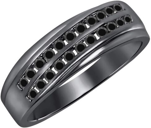 Gold & Diamonds Jewellery 0.87Ctw Gemstone 14K Black Gold Over .925 Sterling Silver Two Rows Half Eternity Wedding Ring for Men's in Kuwait