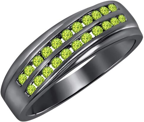 Gold & Diamonds Jewellery 0.87Ctw Gemstone 14K Black Gold Over .925 Sterling Silver Two Rows Half Eternity Wedding Ring for Men's in Kuwait