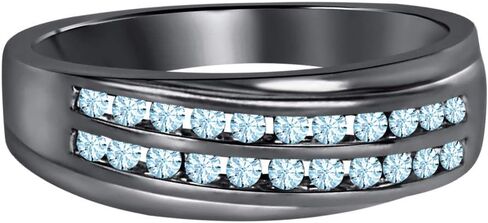 Gold & Diamonds Jewellery 0.87Ctw Gemstone 14K Black Gold Over .925 Sterling Silver Two Rows Half Eternity Wedding Ring for Men's in Kuwait