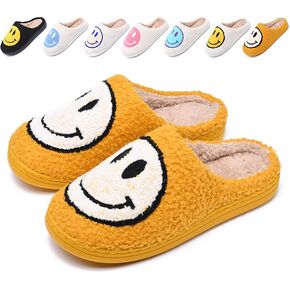 Cute Smile Face Slippers for Women and Men,Soft Plush Comfy Warm Couple Slip-On House Happy Face Slippers For Winter Indoor Outdoor Smile Slippers Non-slip Fuzzy Flat Slides
