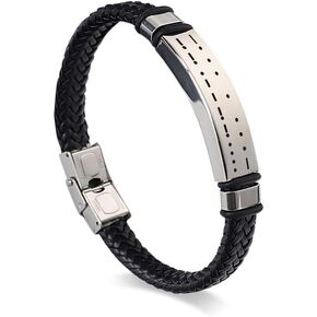 VVOFR Never Give Up -Morse Code Men Bracelet Hidden Secret Message PU Leather Stainless Steel Engraved Bracelet in Saudi Arabia