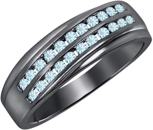 Gold & Diamonds Jewellery 0.87Ctw Gemstone 14K Black Gold Over .925 Sterling Silver Two Rows Half Eternity Wedding Ring for Men's in Kuwait
