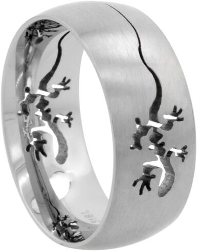 Surgical Stainless Steel Domed 9mm Tribal Gecko Ring Wedding Band Comfort-Fit, Sizes 7-14 in Kuwait