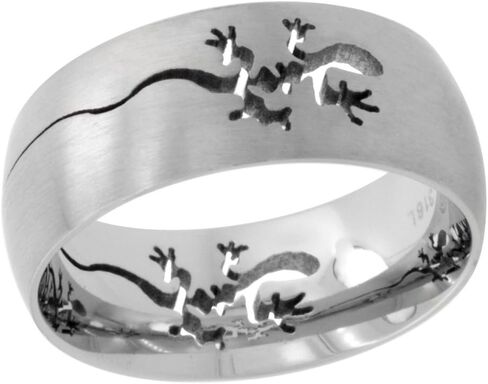 Surgical Stainless Steel Domed 9mm Tribal Gecko Ring Wedding Band Comfort-Fit, Sizes 7-14 in Kuwait