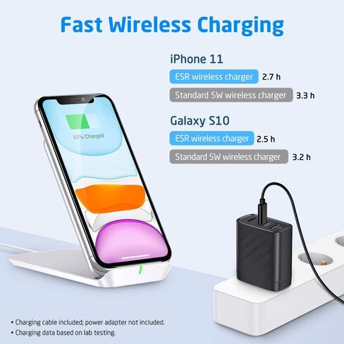 شاحن لاسلكي قابل للطي ESR، حامل ووسادة شحن لاسلكي سريع، شحن سريع متوافق مع Galaxy S20/S20+/S20 Ultra/Note10، iPhone SE/11/11 Pro/11 Pro Max/XS، 5 وات لبكسل 3/4، أبيض in Saudi Arabia