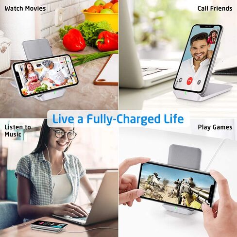 شاحن لاسلكي قابل للطي ESR، حامل ووسادة شحن لاسلكي سريع، شحن سريع متوافق مع Galaxy S20/S20+/S20 Ultra/Note10، iPhone SE/11/11 Pro/11 Pro Max/XS، 5 وات لبكسل 3/4، أبيض in Saudi Arabia