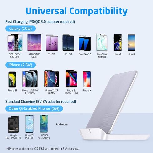 شاحن لاسلكي قابل للطي ESR، حامل ووسادة شحن لاسلكي سريع، شحن سريع متوافق مع Galaxy S20/S20+/S20 Ultra/Note10، iPhone SE/11/11 Pro/11 Pro Max/XS، 5 وات لبكسل 3/4، أبيض in Saudi Arabia