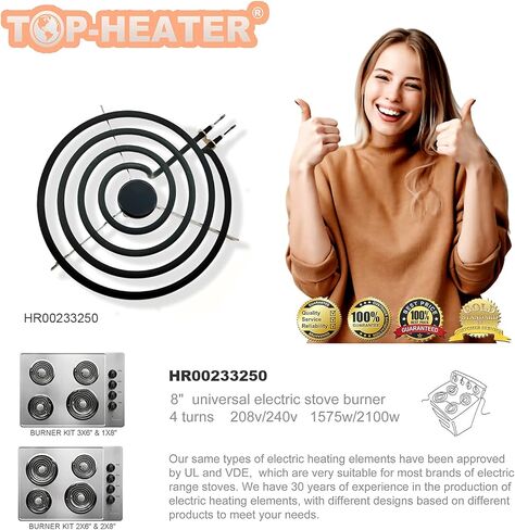 TOP-HEATER 233250(MP21YA) مجموعة وحدة الموقد الكهربائي مقاس 8 بوصات من أجل Whirlpool KitchenAid Maytag Norge Range Stove Fit MP22YA استبدال الموقد الكهربائي بعنصر السطح 4 دورات، حزمة واحدة in Kuwait