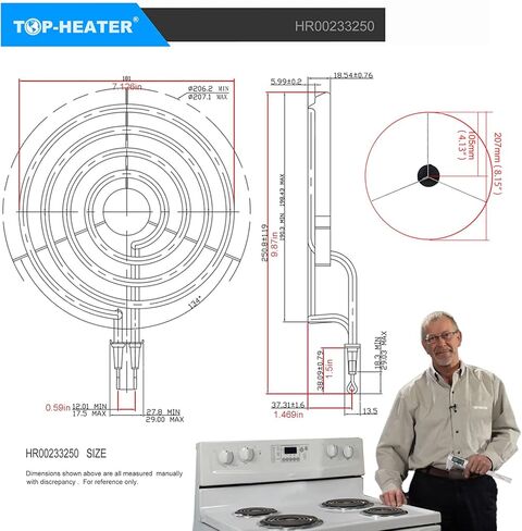 TOP-HEATER 233250(MP21YA) مجموعة وحدة الموقد الكهربائي مقاس 8 بوصات من أجل Whirlpool KitchenAid Maytag Norge Range Stove Fit MP22YA استبدال الموقد الكهربائي بعنصر السطح 4 دورات، حزمة واحدة in Kuwait