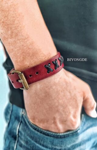 Mens Leather Wristband Bangle Bracelet Interwoven with Black Leather, Buckle Clasp, Cool Stylish in Saudi Arabia