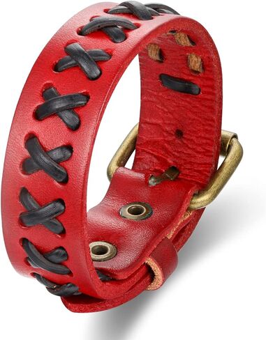 Mens Leather Wristband Bangle Bracelet Interwoven with Black Leather, Buckle Clasp, Cool Stylish in Saudi Arabia