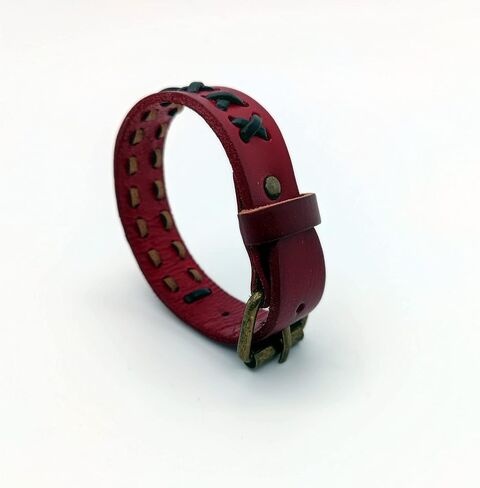 Mens Leather Wristband Bangle Bracelet Interwoven with Black Leather, Buckle Clasp, Cool Stylish in Saudi Arabia
