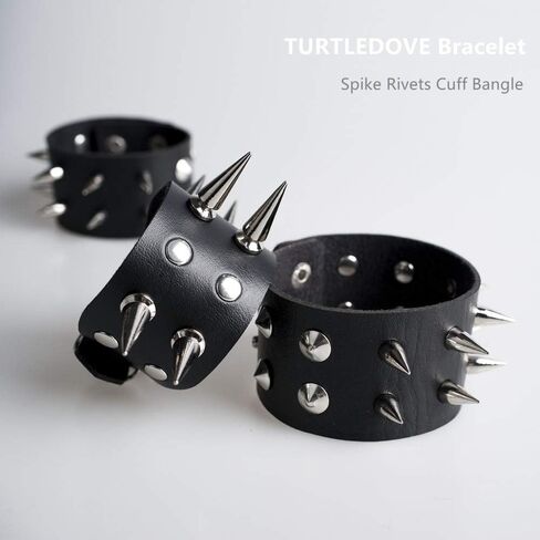 Spike Rivets Cuff Bangle - Goth Black Leather Bracelet with Metal Studded - 80s Punk Rock Accessories for Men Women (3 PCS Spike Bracelet) in Saudi Arabia