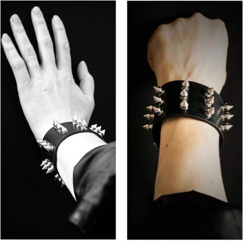 Spike Rivets Cuff Bangle - Goth Black Leather Bracelet with Metal Studded - 80s Punk Rock Accessories for Men Women (3 PCS Spike Bracelet) in Saudi Arabia