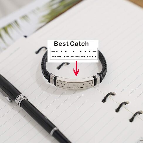 VVOFR Never Give Up -Morse Code Men Bracelet Hidden Secret Message PU Leather Stainless Steel Engraved Bracelet in Saudi Arabia