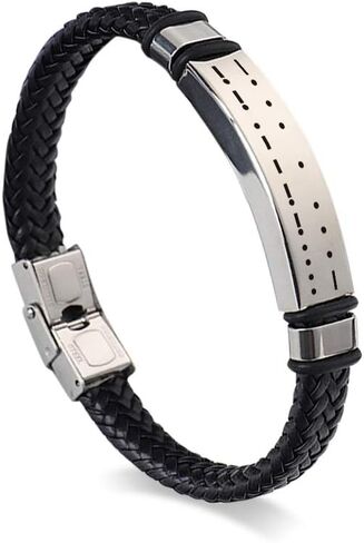 VVOFR Never Give Up -Morse Code Men Bracelet Hidden Secret Message PU Leather Stainless Steel Engraved Bracelet in Saudi Arabia