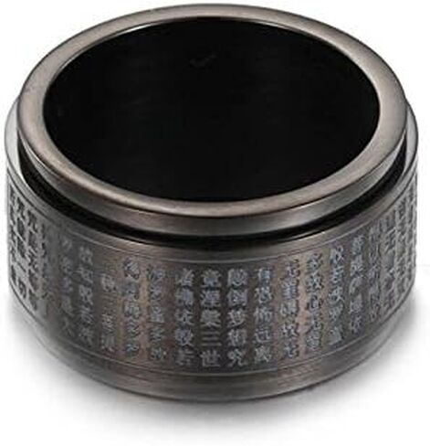 JAJAFOOK 12mm Wide Stainless Steel Chinese Heart Sutra Engraved Buddhist Spinning Ring Bands for Men in Kuwait