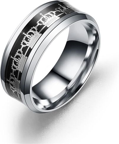 JAJAFOOK 8mm Stainless Steel Titanium Ring Crown Pattern Ring Set Metal Anniversary Ring Size 6-13 in Saudi Arabia
