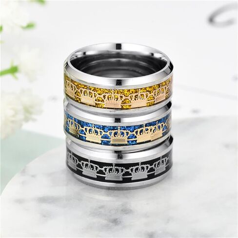 JAJAFOOK 8mm Stainless Steel Titanium Ring Crown Pattern Ring Set Metal Anniversary Ring Size 6-13 in Saudi Arabia
