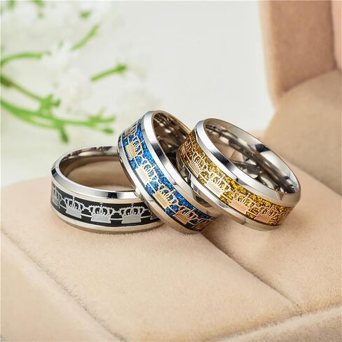 JAJAFOOK 8mm Stainless Steel Titanium Ring Crown Pattern Ring Set Metal Anniversary Ring Size 6-13 in Saudi Arabia