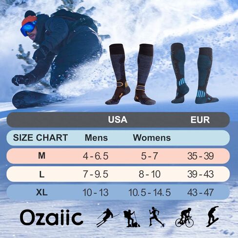 Merino Wool Ski Socks Mens Womens 2 Pairs for Skiing, Snowboarding, Thermal Knee High Winter Warm Sports Performance Socks in Kuwait