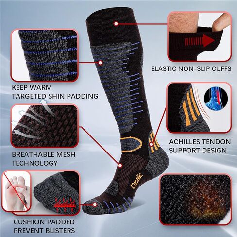 Merino Wool Ski Socks Mens Womens 2 Pairs for Skiing, Snowboarding, Thermal Knee High Winter Warm Sports Performance Socks in Kuwait