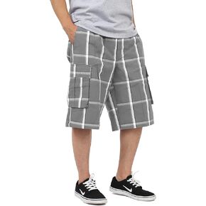 Shaka Mens Plaid Shorts Checkered Cargo Cotton Loose Fit Pocket S-5XL Solid