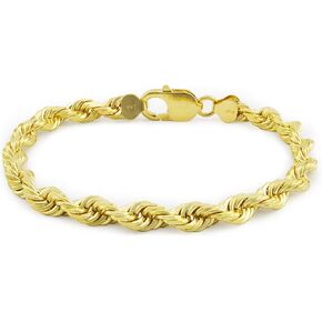 Nuragold 14k Yellow Gold 7mm Solid Rope Chain Diamond Cut Bracelet, Mens Jewelry Lobster Clasp 8" 8.5" 9" in Kuwait