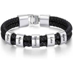 Personalized Mens Black Braid Bracelet Custom Bracelet with 1-8 Custom Beads Family Names Jewelry for Men Boyfriend in Saudi Arabia