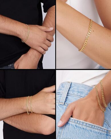 مجموعة أساور سلسلة مملوءة بالذهب من Jewelry Atelier - أساور سلسلة ميامي كوبية مملوءة بالذهب الأصفر الصلب عيار 14 قيراط للنساء والرجال بأحجام مختلفة (4.5 مم، 5.5 مم) in Kuwait