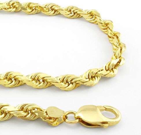 Nuragold 14k Yellow Gold 7mm Solid Rope Chain Diamond Cut Bracelet, Mens Jewelry Lobster Clasp 8" 8.5" 9" in Kuwait