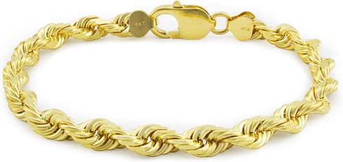 Nuragold 14k Yellow Gold 7mm Solid Rope Chain Diamond Cut Bracelet, Mens Jewelry Lobster Clasp 8" 8.5" 9" in Kuwait