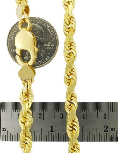 Nuragold 14k Yellow Gold 7mm Solid Rope Chain Diamond Cut Bracelet, Mens Jewelry Lobster Clasp 8" 8.5" 9" in Kuwait