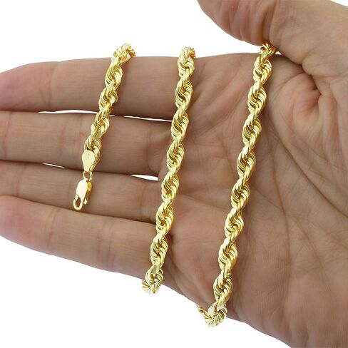 Nuragold 14k Yellow Gold 7mm Solid Rope Chain Diamond Cut Bracelet, Mens Jewelry Lobster Clasp 8" 8.5" 9" in Kuwait