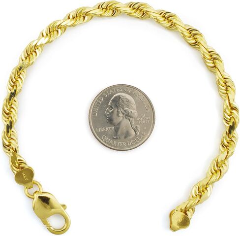 Nuragold 14k Yellow Gold 7mm Solid Rope Chain Diamond Cut Bracelet, Mens Jewelry Lobster Clasp 8" 8.5" 9" in Kuwait