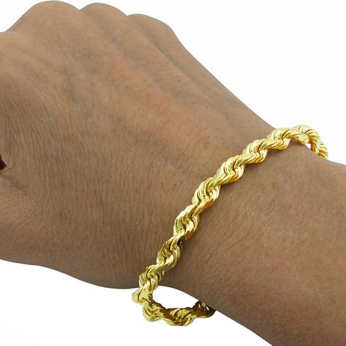 Nuragold 14k Yellow Gold 7mm Solid Rope Chain Diamond Cut Bracelet, Mens Jewelry Lobster Clasp 8" 8.5" 9" in Kuwait