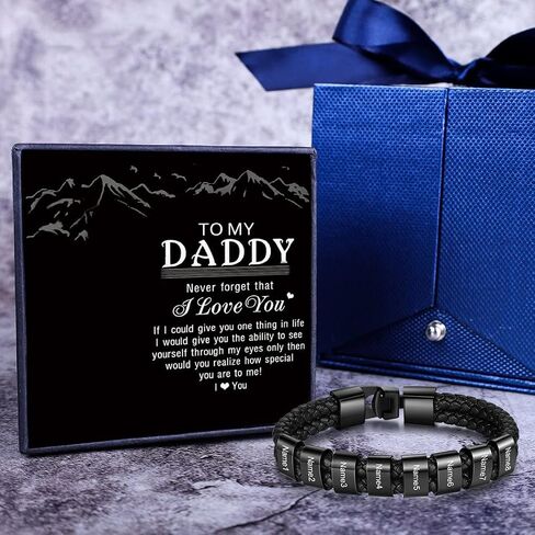Personalized Mens Black Braid Bracelet Custom Bracelet with 1-8 Custom Beads Family Names Jewelry for Men Boyfriend in Saudi Arabia