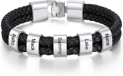 Personalized Mens Black Braid Bracelet Custom Bracelet with 1-8 Custom Beads Family Names Jewelry for Men Boyfriend in Saudi Arabia