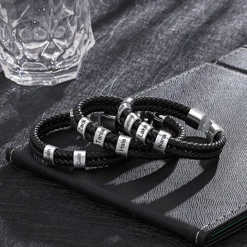 Personalized Mens Black Braid Bracelet Custom Bracelet with 1-8 Custom Beads Family Names Jewelry for Men Boyfriend in Saudi Arabia